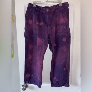 Big Bud Press Work Pants Purple Bleach Unisex XL Petite Crop Artsy Cotton